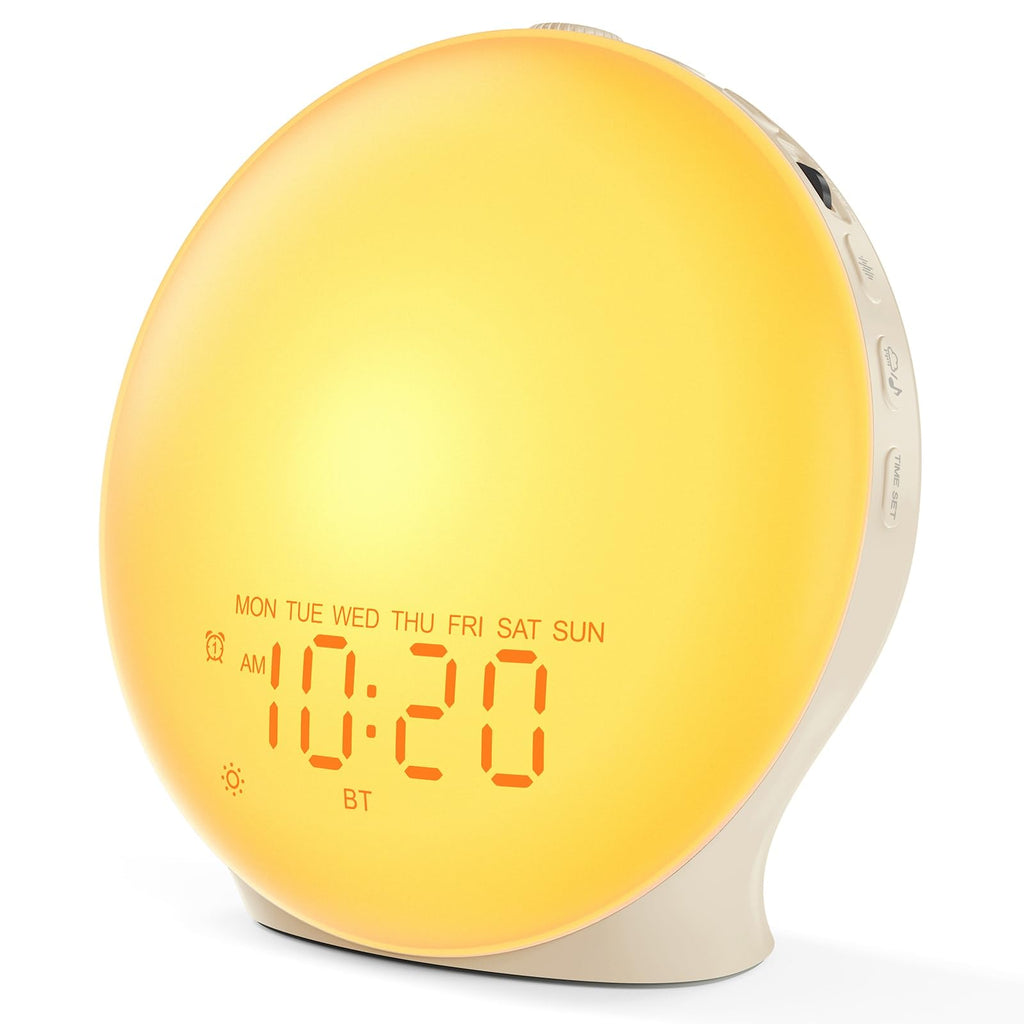Sunrise Alarm Clock White Noise Machine with 25 Nature Sleep Sounds, Fully Dimmable Clock, Heavy Sleepers, 17 Light