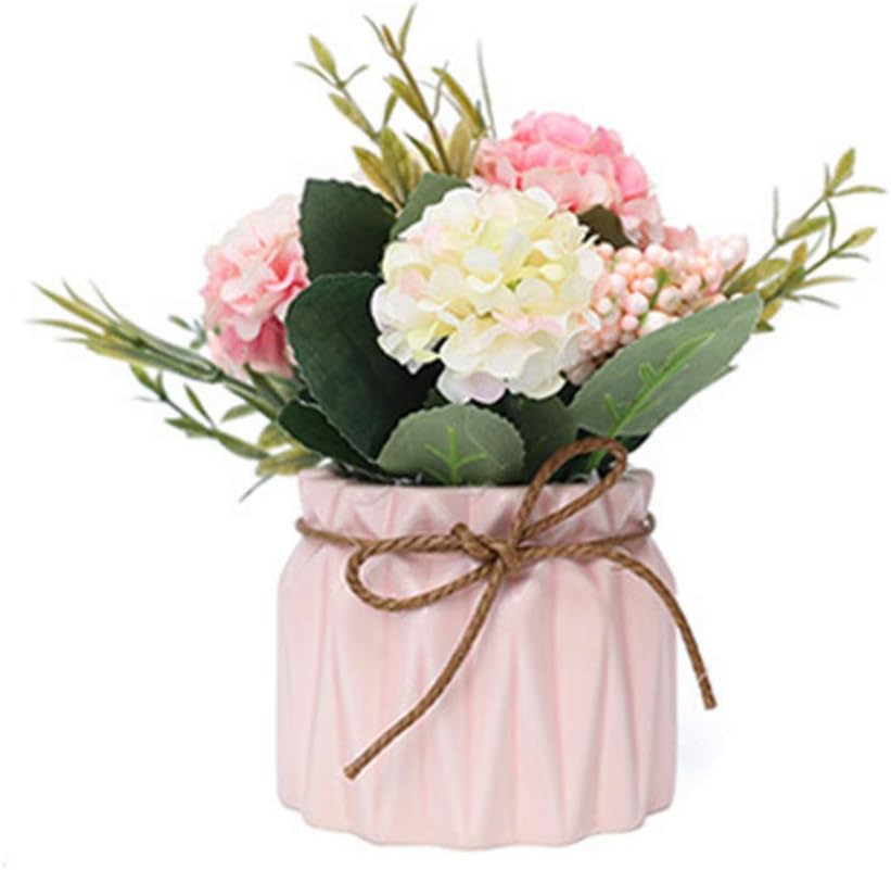 Fake Hydrangeas with Pot, Mini Hydrangea Artificial Flowers Artificial Plant in Ceramic Vase Desktop Decorations
