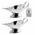 16 Oz. Stainless Steel Gravy Boat Set of 2 - Elegant Sauce Server with Gadroon Base & Easy-Pour Lip - Durable Metal