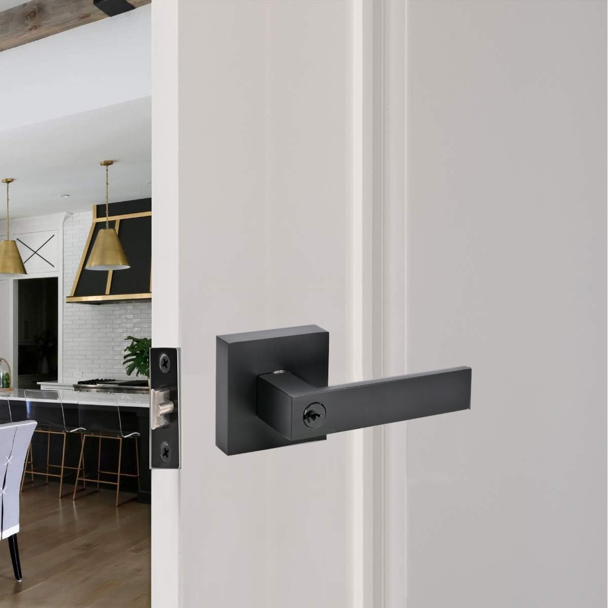 High-Security Stainless Steel Door Lever with Lock & Key(Black)