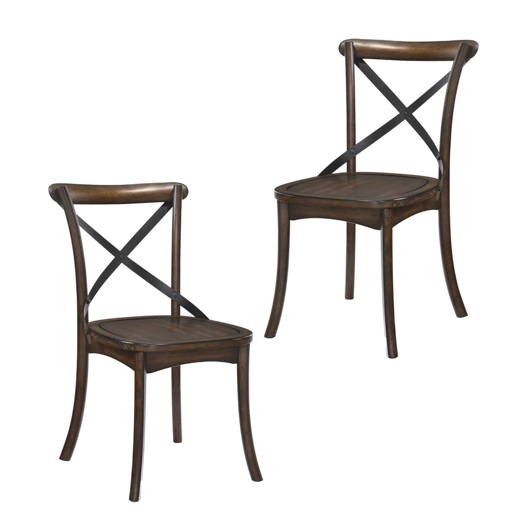 Set of 2 Cross Back Chair, Dining Chair Furniture 2-Pack, Sturdy X-Back Chair Wooden Chairs - Dark Oak & Black