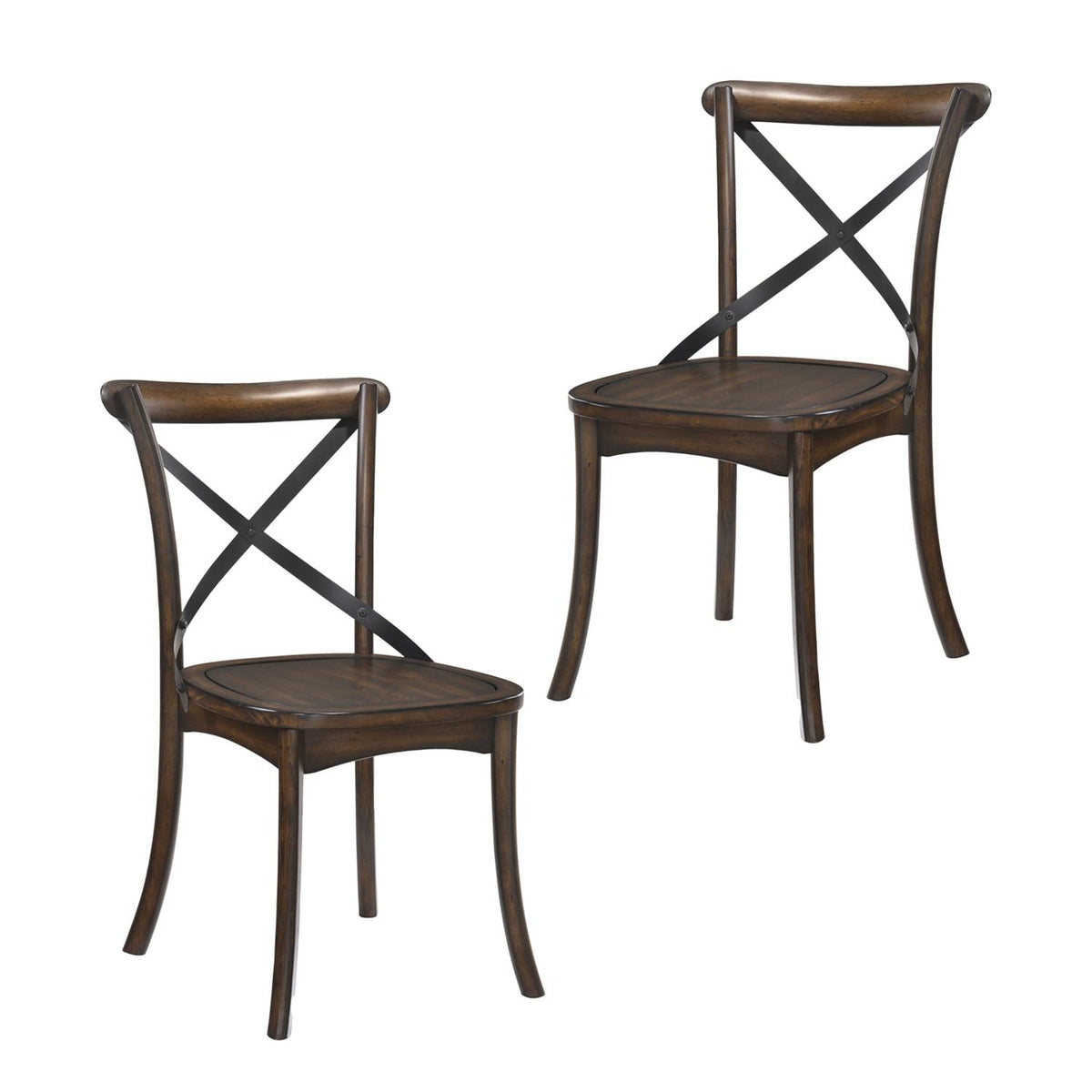 Set of 2 Cross Back Chair, Dining Chair Furniture 2-Pack, Sturdy X-Back Chair Wooden Chairs - Dark Oak & Black