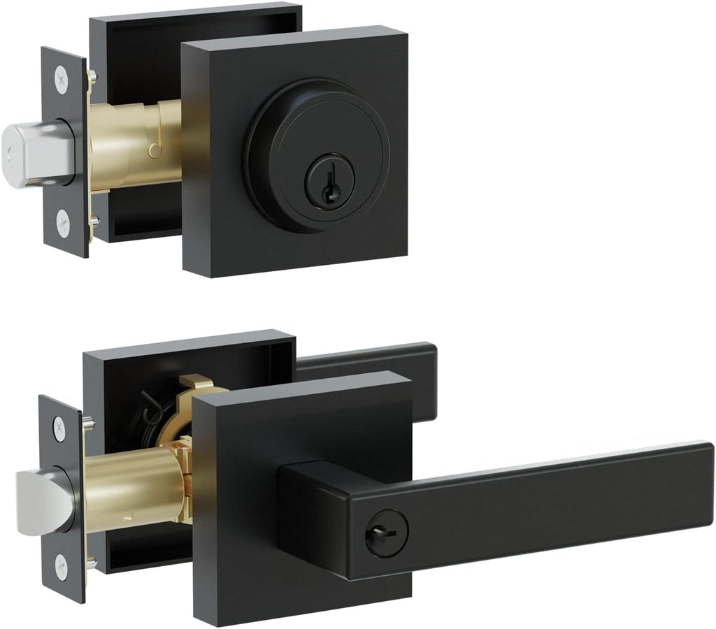 Front Door Lock Set, Keyed Alike Heavy Duty Exterior Door Lock Set, Entry Door Handle and Single Cylinder Deadbolt