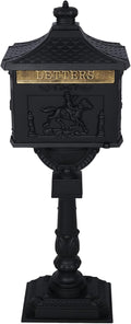 Cast Aluminum Mailbox with Post, Heavy Duty Locking Security Mail Box Outside