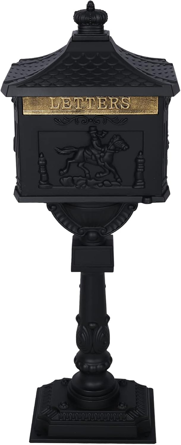 Cast Aluminum Mailbox with Post, Heavy Duty Locking Security Mail Box Outside