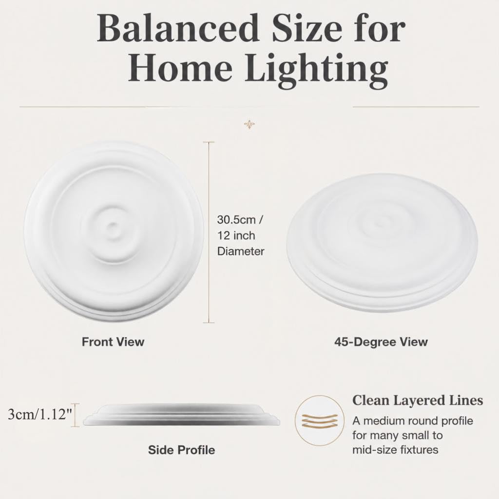 White Decorative Round Ceiling Medallion 1PCS, 12" OD