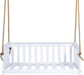 Charleston White Outdoor Daybed Swing with Ropes - Crib Size Porch Swing Bed Made from Acacia Wood