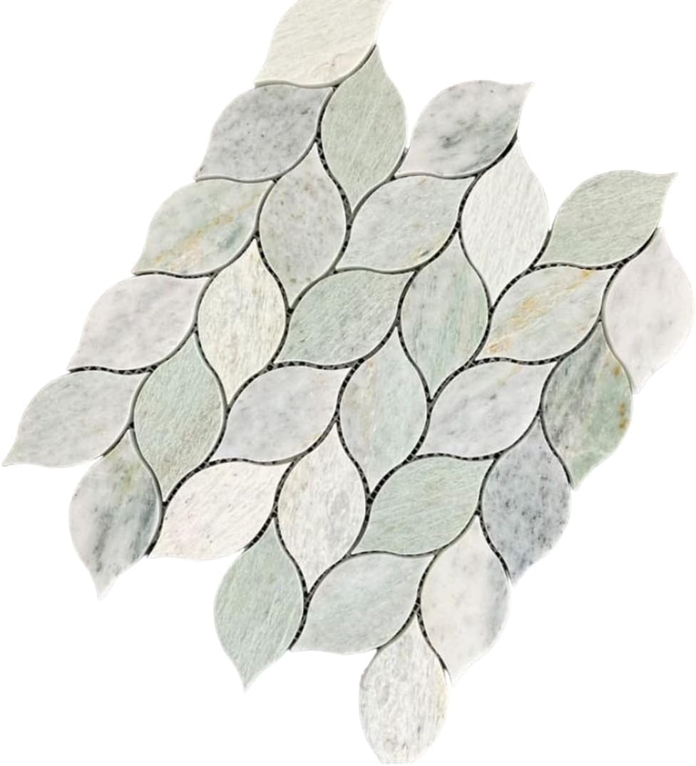 Ming Green Polished Leaf Marble Mosaic Tile - 2 Sheets