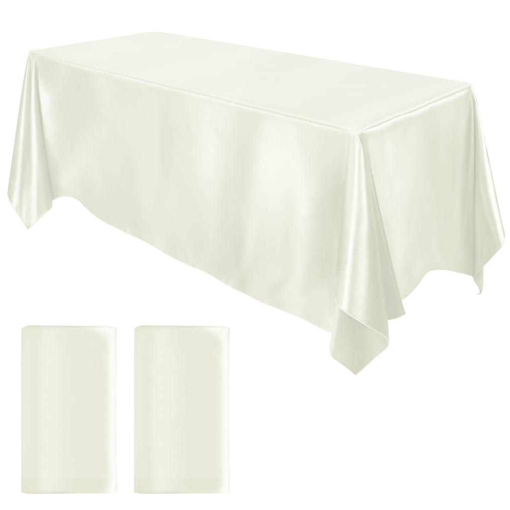 2 Pack Satin Rectangular Tablecloth, 102 x 58 Inches, Ivory