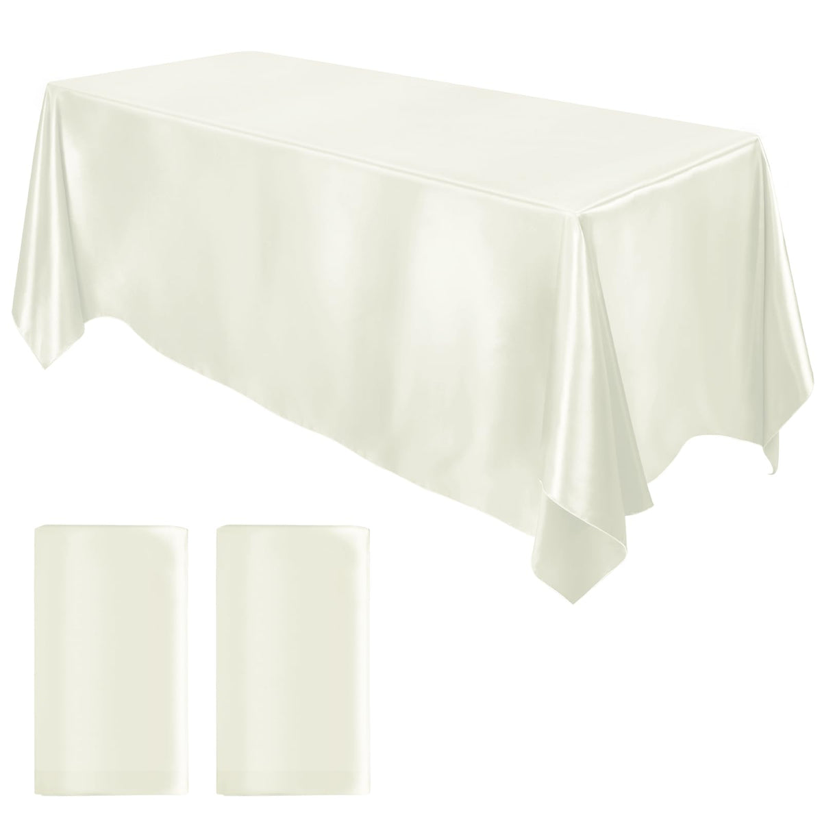 2 Pack Satin Rectangular Tablecloth, 102 x 58 Inches, Ivory