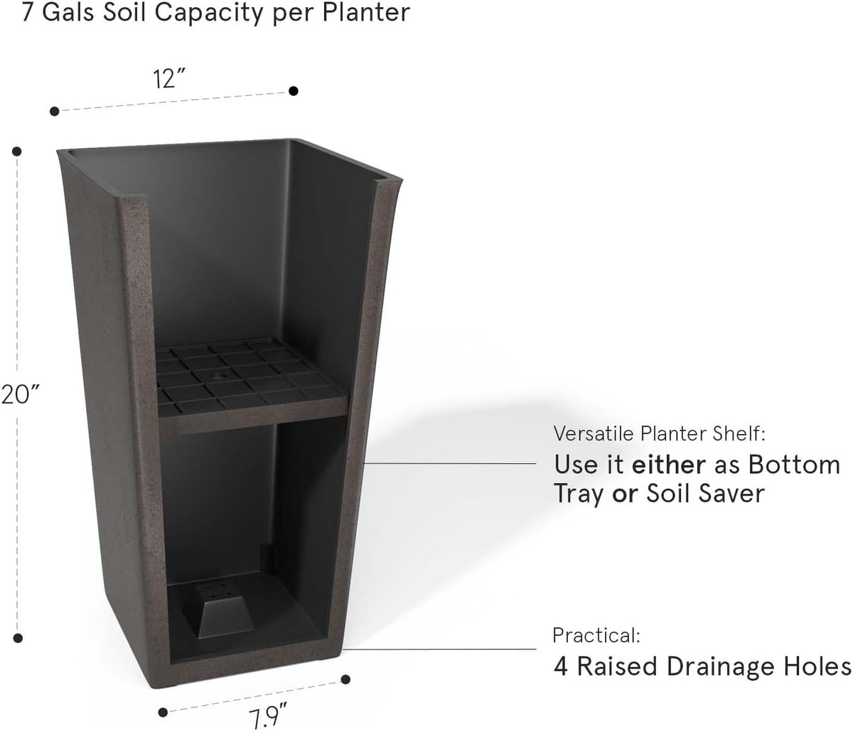 Tall Outdoor Planters Set of 4, 26 inch Large Tapered Square Planters for Indoor/Outdoor Plants, Large Outdoor Flower