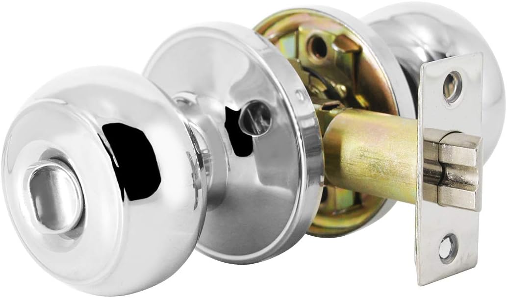 Polished Chrome Door Knobs, Privacy Door Knob Bedroom, Interior Door Knobs with Thumb Turning Locking Button, 6 Pack