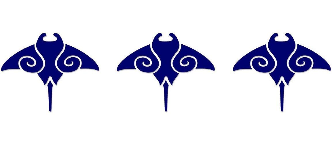 Manta Ray Step Marker (Set of 3) Porcelain Swimming Pool Mosaic (4" x 4", Blue)