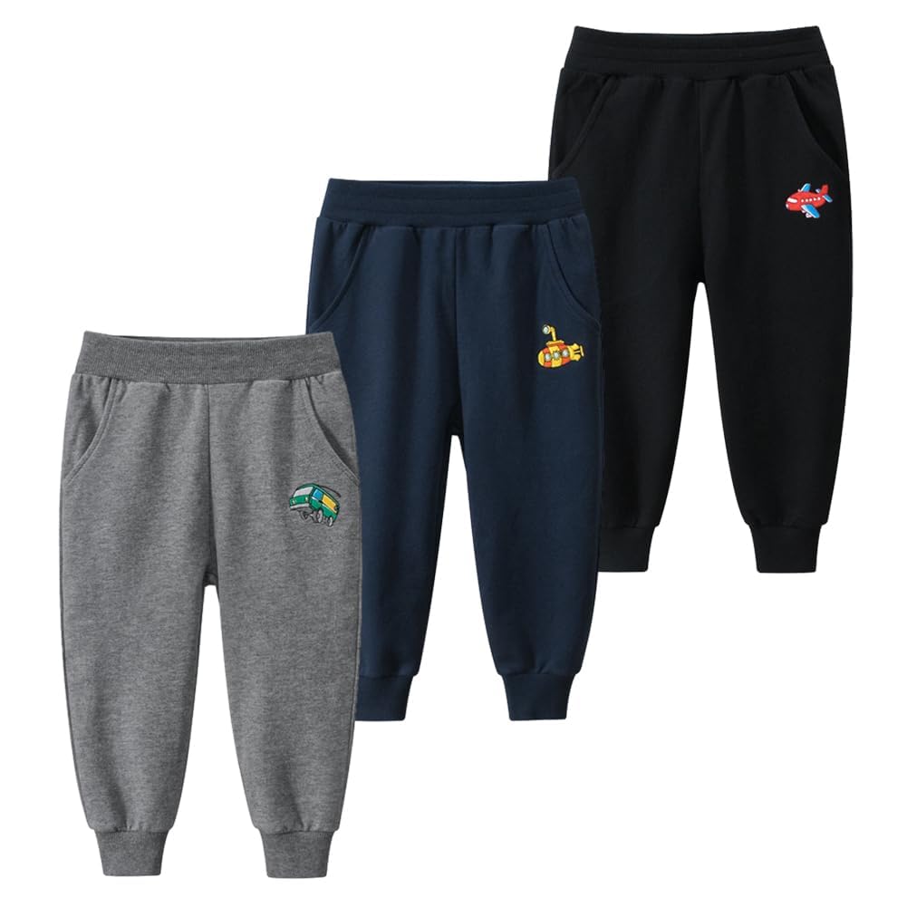 Toddler Boys Cotton Pants Kids Embroidery Joggers Sweatpants