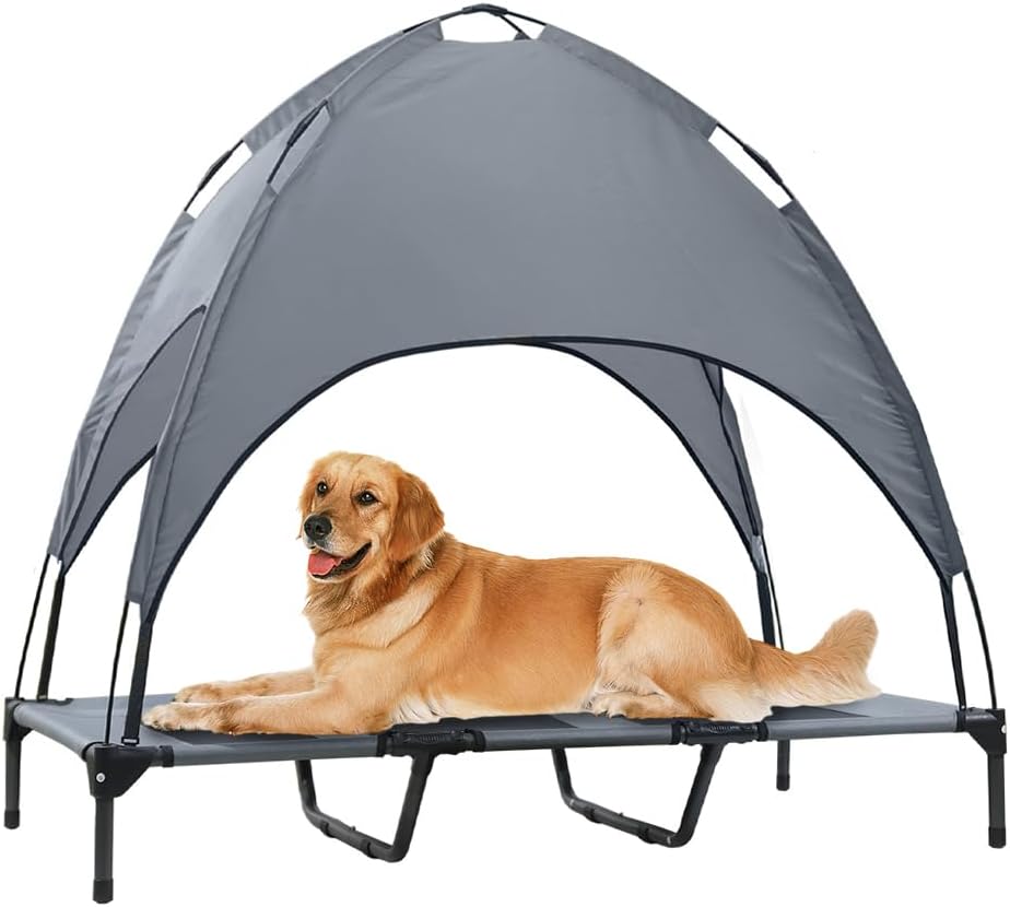 Elevated Dog Bed with Canopy, 48-inch Waterproof Pet Cot, Portable Outdoor Pet Bed with Carry Bag, Indoor/Outdoor