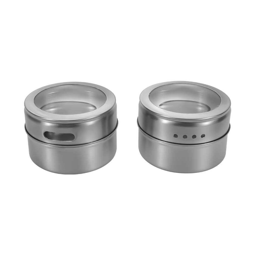 12 Powerful Magnetic Spice Tins- Stainless Steel Spice Storage Containers, Kitchen Spice Jars with Clear Lid