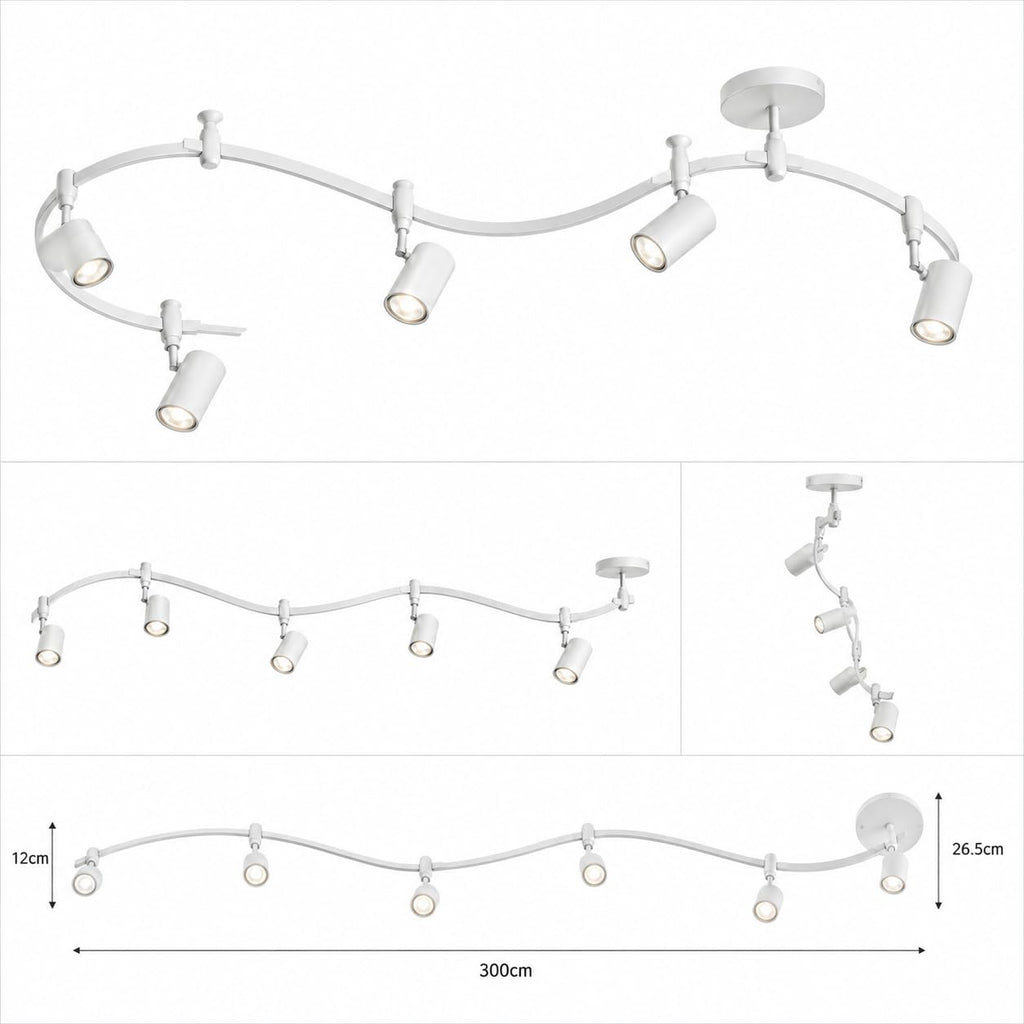 6 GU10 Spot Lights White Flexible Complete Curved Track Light Kit Bendable