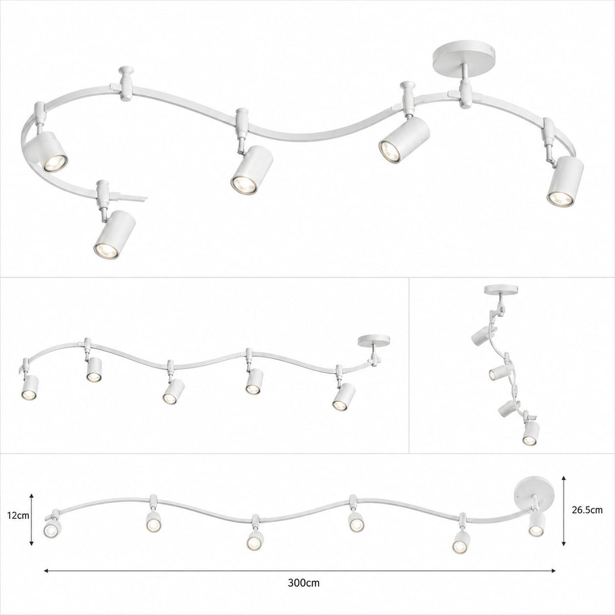 6 GU10 Spot Lights White Flexible Complete Curved Track Light Kit Bendable