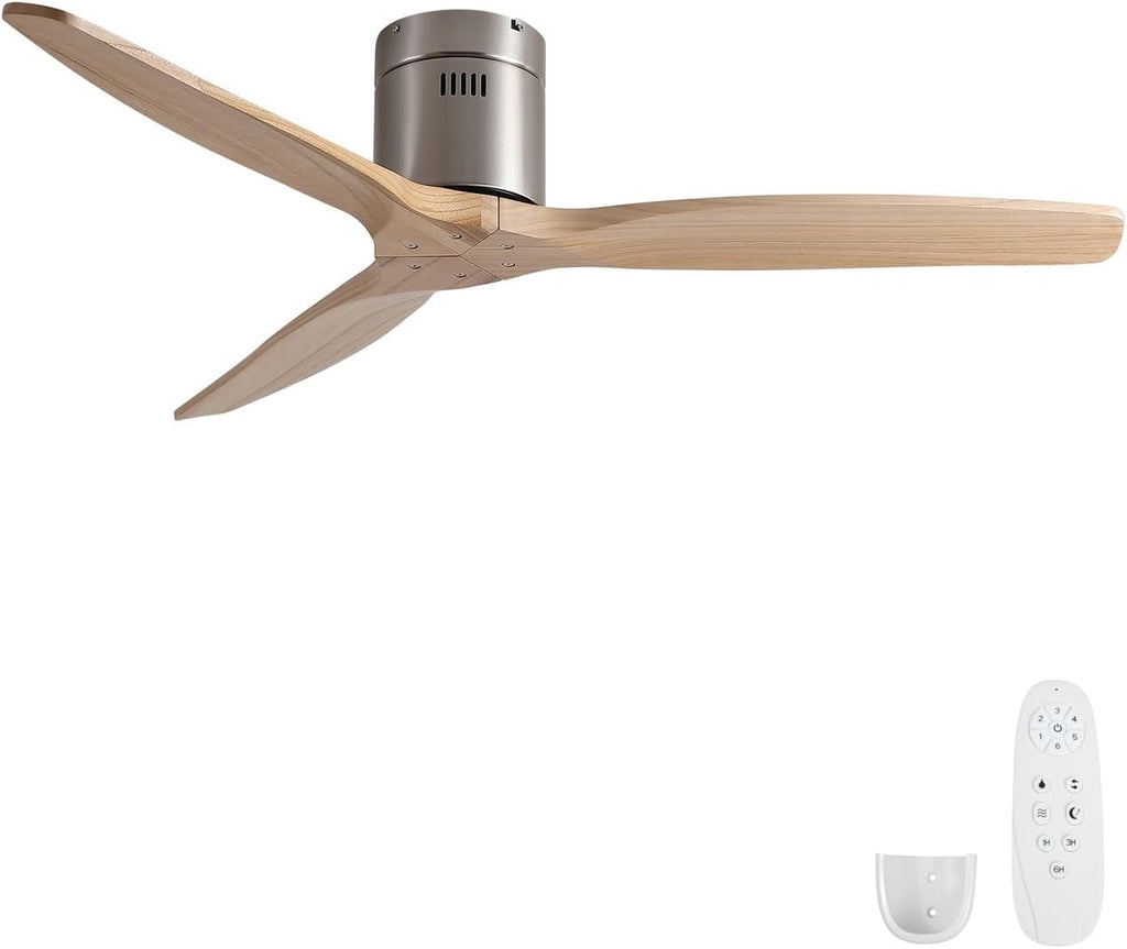 52" Wood Flush Mount Ceiling Fan, No Light