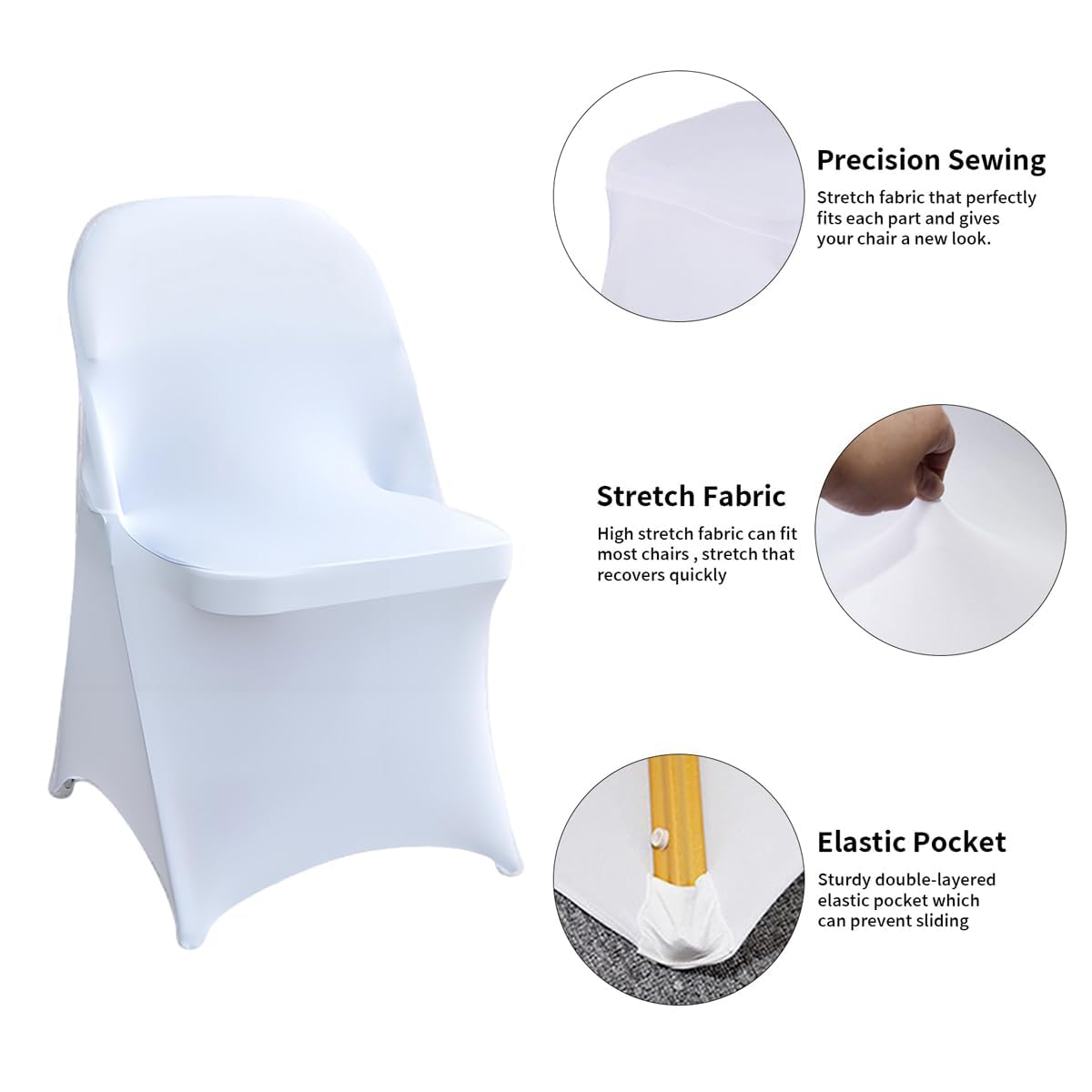 100 Pcs White Folding Chair Cover Washable Removable Universal Fitted Chair Cover Protector for Wedding Party Banquet