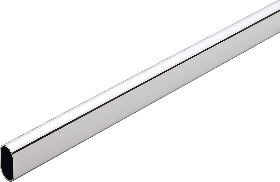 Closet Rod Kit - Oval Rod, 92 inch (2337mm) long with 6 end caps and center support. (Chrome)