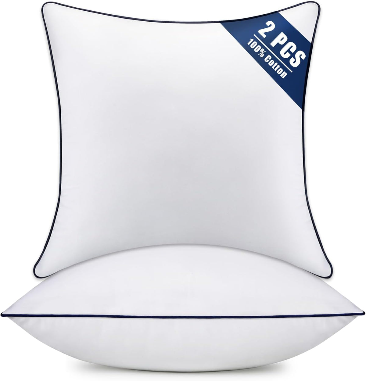 Throw Pillow Inserts-Fluffy Square Cushions with 100% Cotton Covers-Decorative White Pillow Fillers - Set of 2