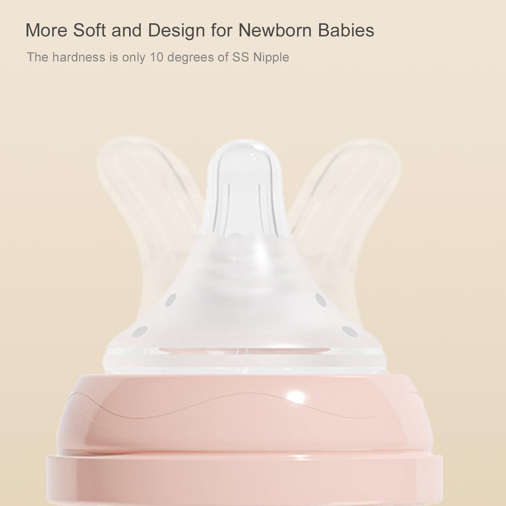 Natural Glass Baby Bottle Newborn Set, 3 oz and 5 oz with Extra Slow Flow & Slow Flow Nipple, Anti Colic, 0-3 Months