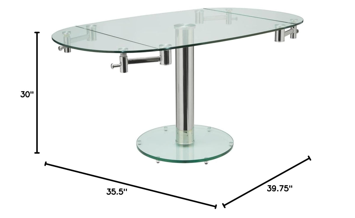 THAO Stainless Steel/Clear Glass Extendable Dining Table by