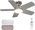 32" Nickel Indoor/Outdoor Flush Mount Ceiling Fan with Light & Remote