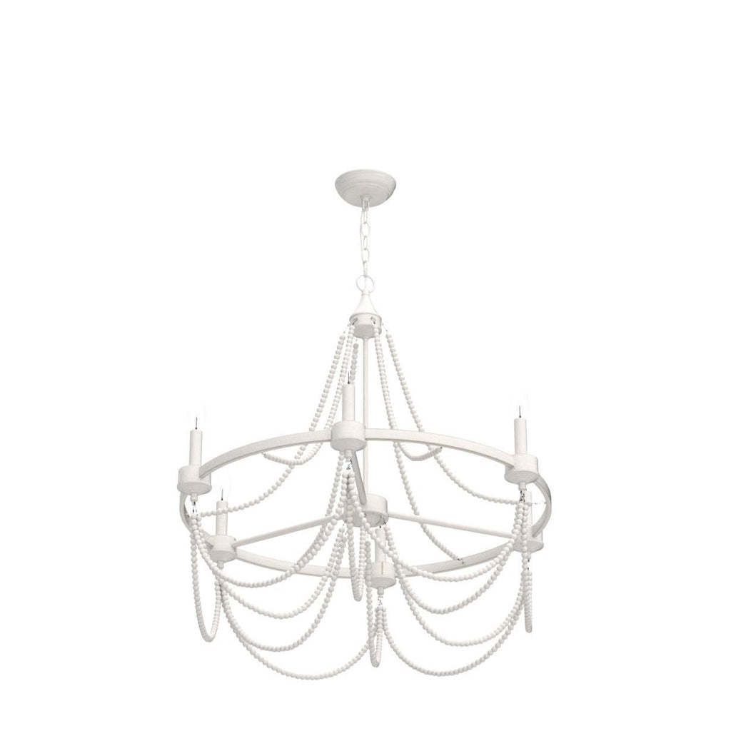 28 Inch White Beaded Chandelier Light Fixture Boho Farmhouse Style
