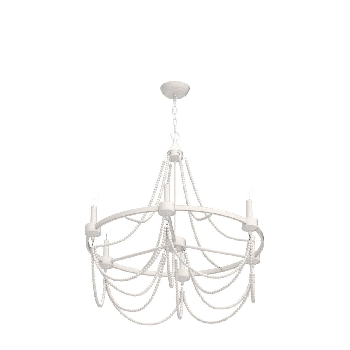 28 Inch White Beaded Chandelier Light Fixture Boho Farmhouse Style