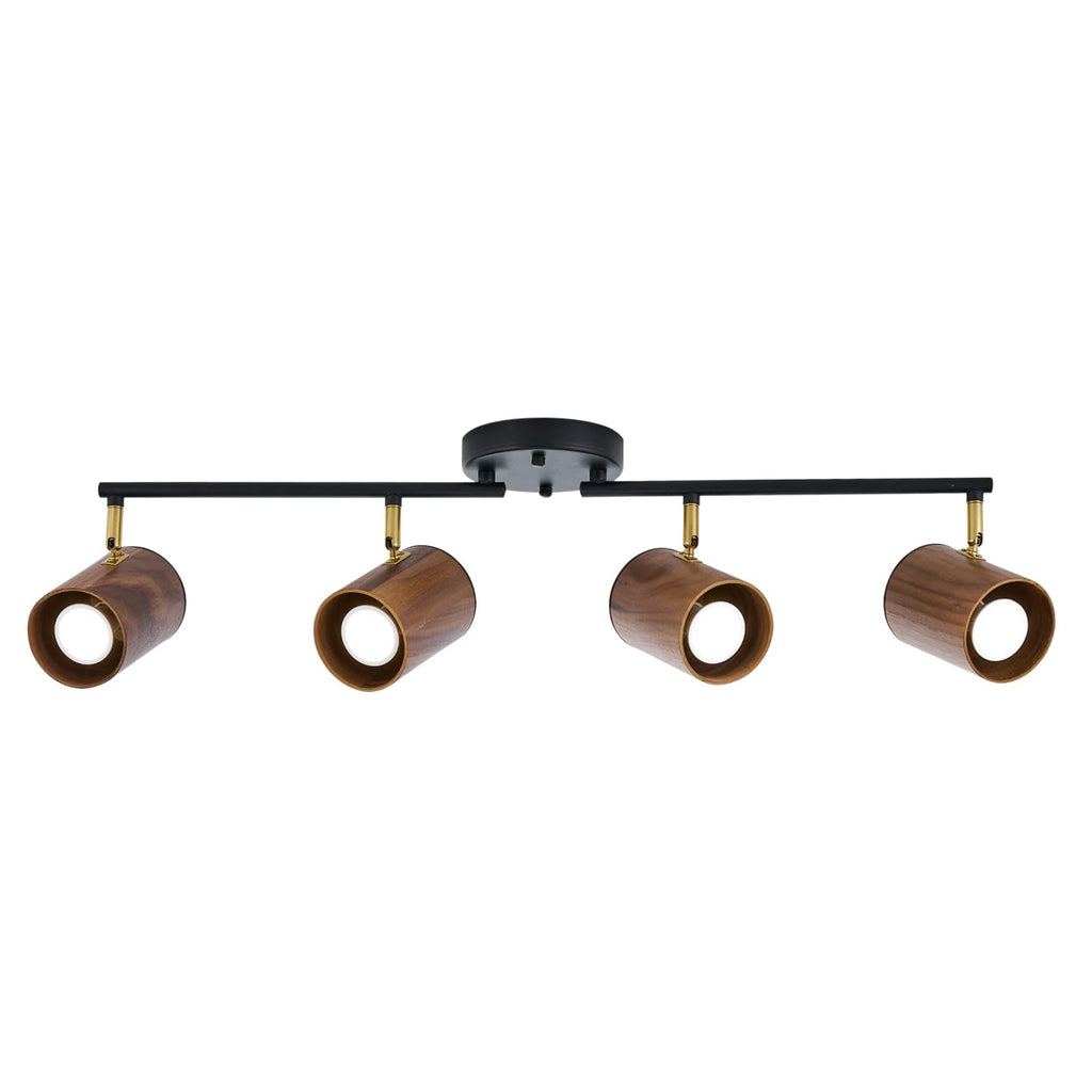 Modern 4-Light Track Lighting Kit, Matte Black & Dark Wood
