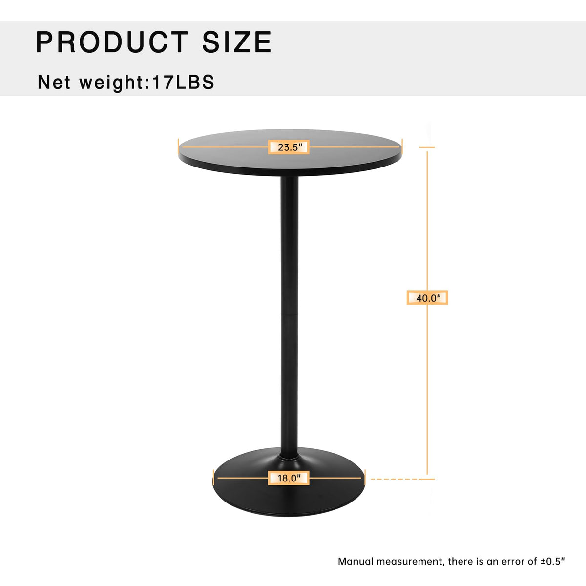 Round Bar Table 40" Height Modern Pub Table, Black