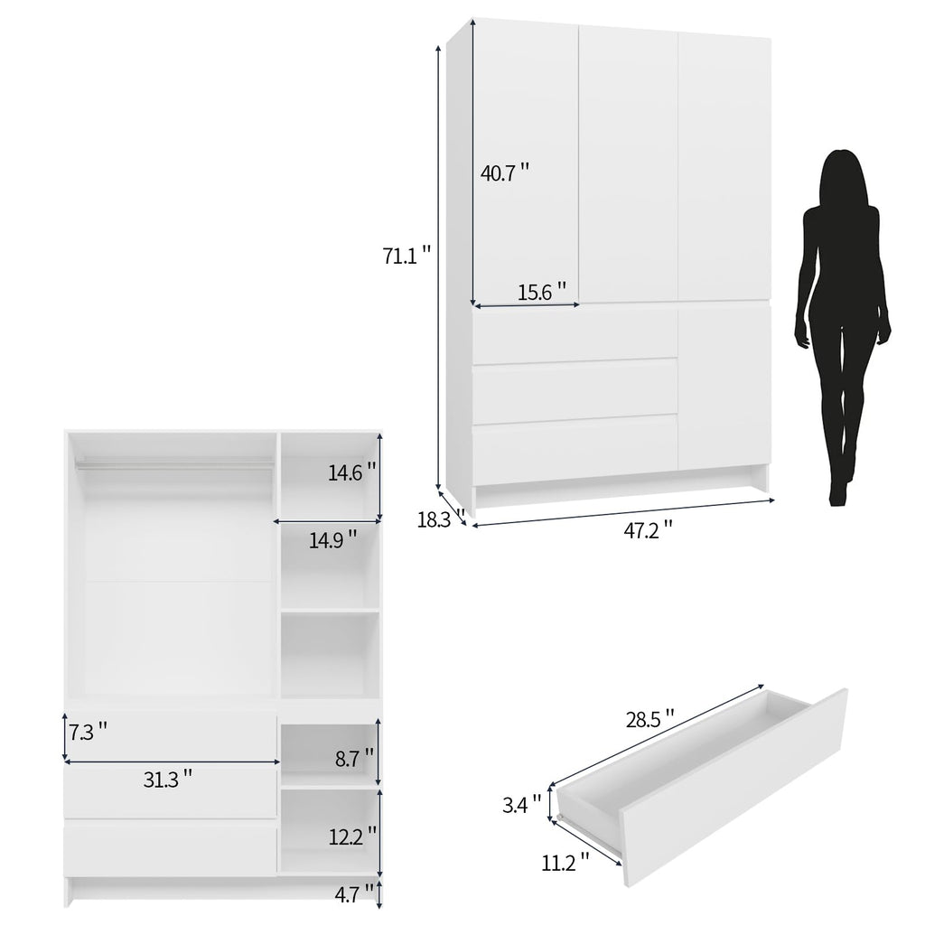 Armoire Wardrobe Closet with 4 Doors, Bedroom Armoire with Mirrors
