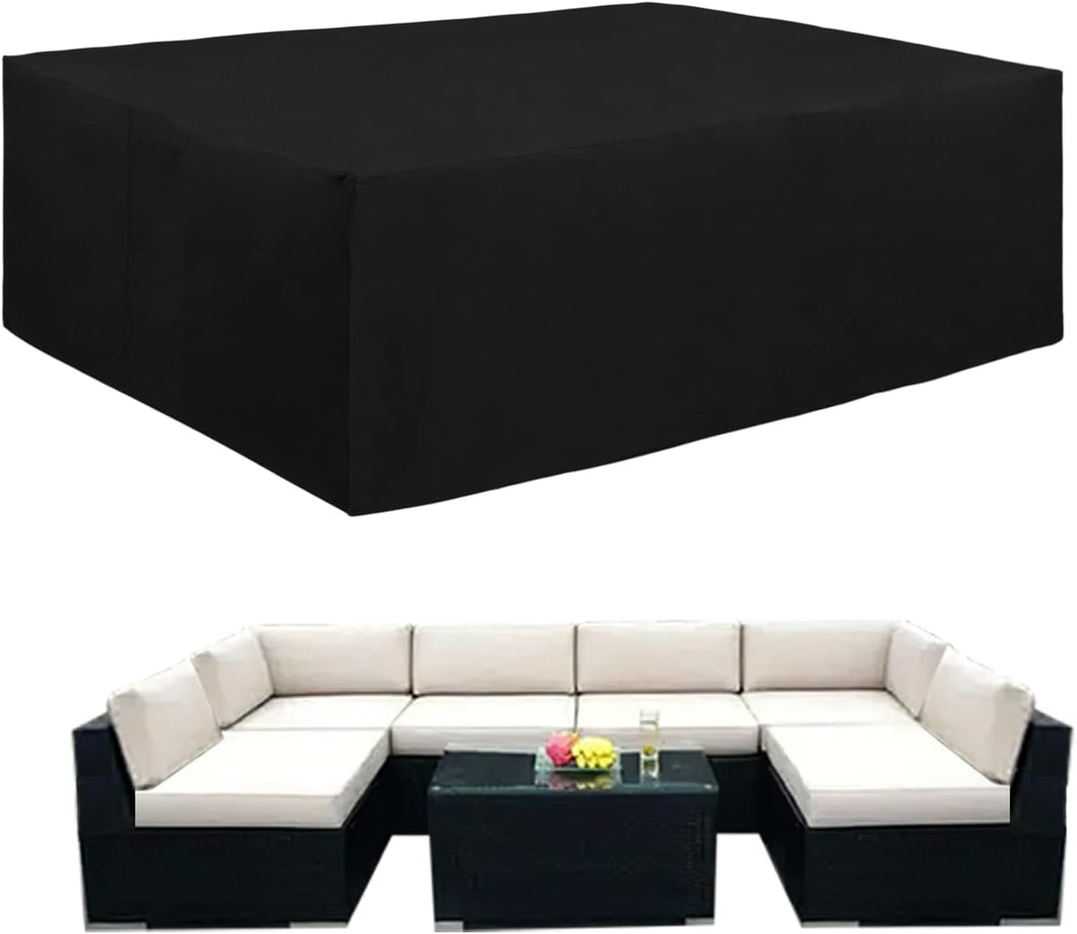 600D Heavy Duty Patio Furniture Cover, Outdoor Rectangular Table and Chair Set, Waterproof Sectional Set (110"L x