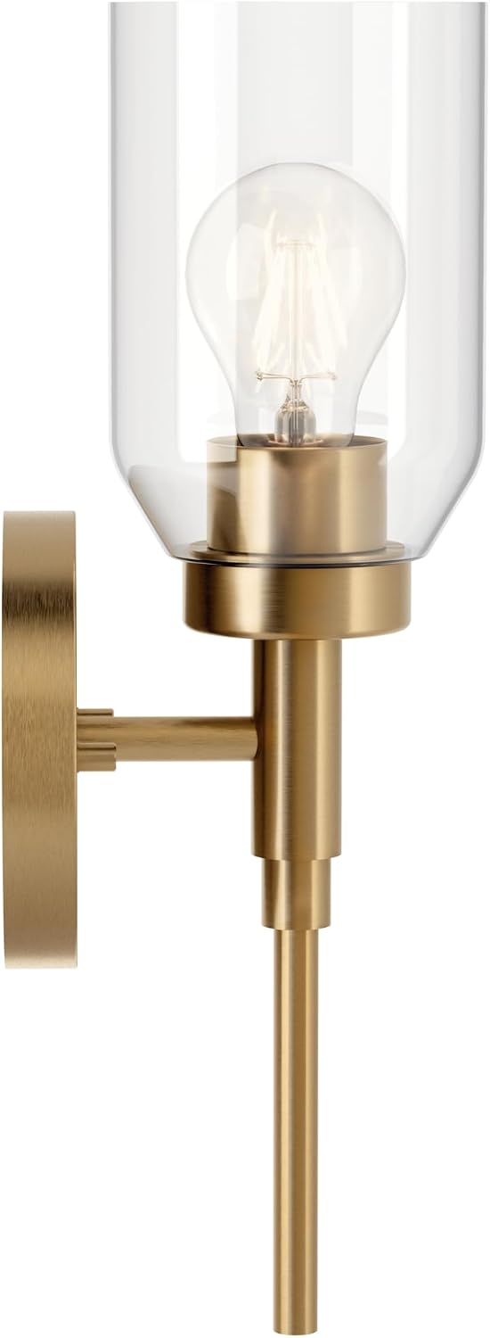 Madden 1-Light Bathroom Wall Sconce Light Fixture with Clear Glass in Champagne Bronze, Modern Vanity Lighting