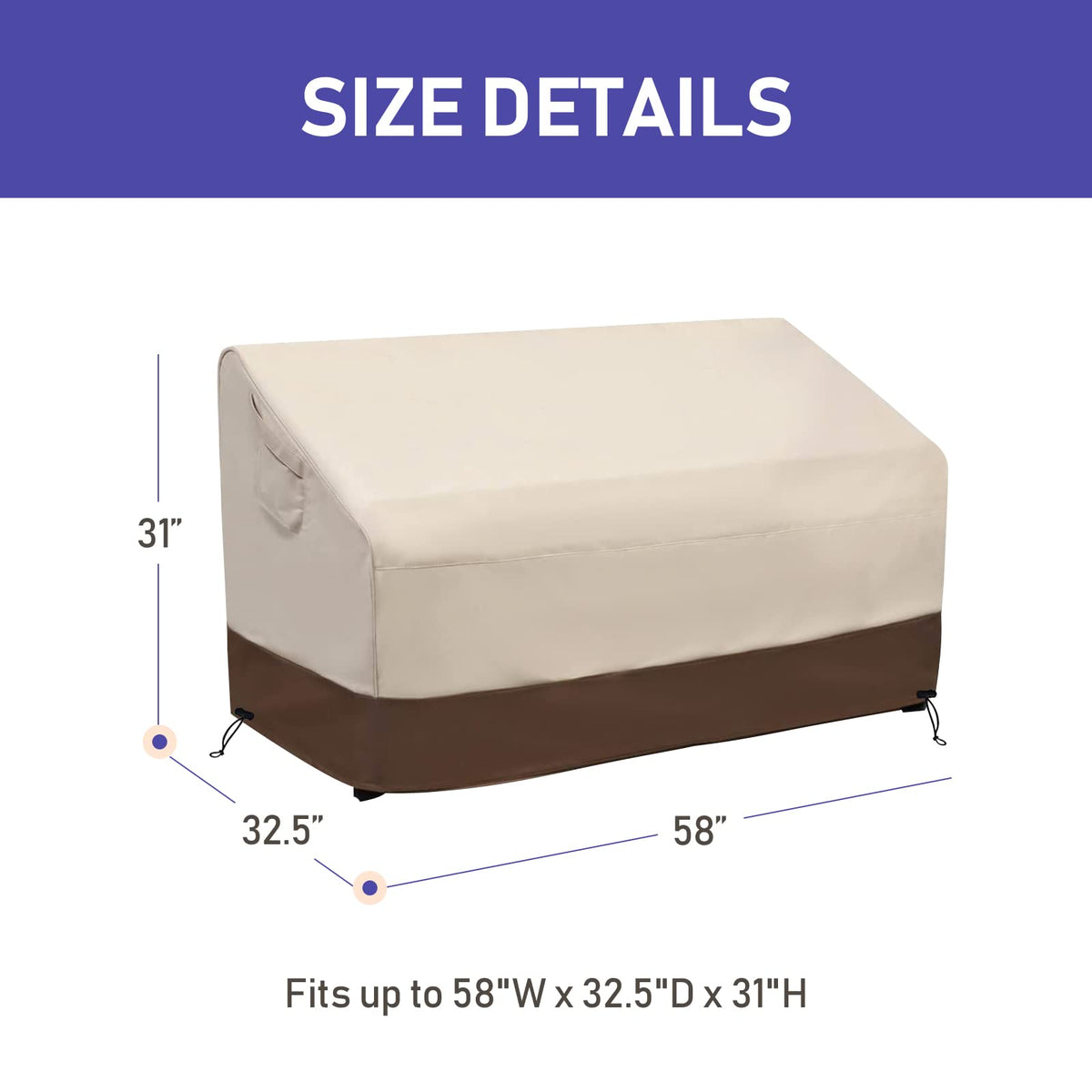 100% Waterproof Outdoor Patio Sofa/Loveseat/Bench Cover, Lawn Patio Furniture Covers with Air Vent, Fits up to 58W x