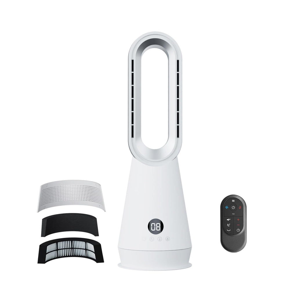 3-in-1 Bladeless Fan Combo, 22" Bladeless Tower Fan with Air Purifier, 90° Oscillating Fast Heating & Cooling, Remote