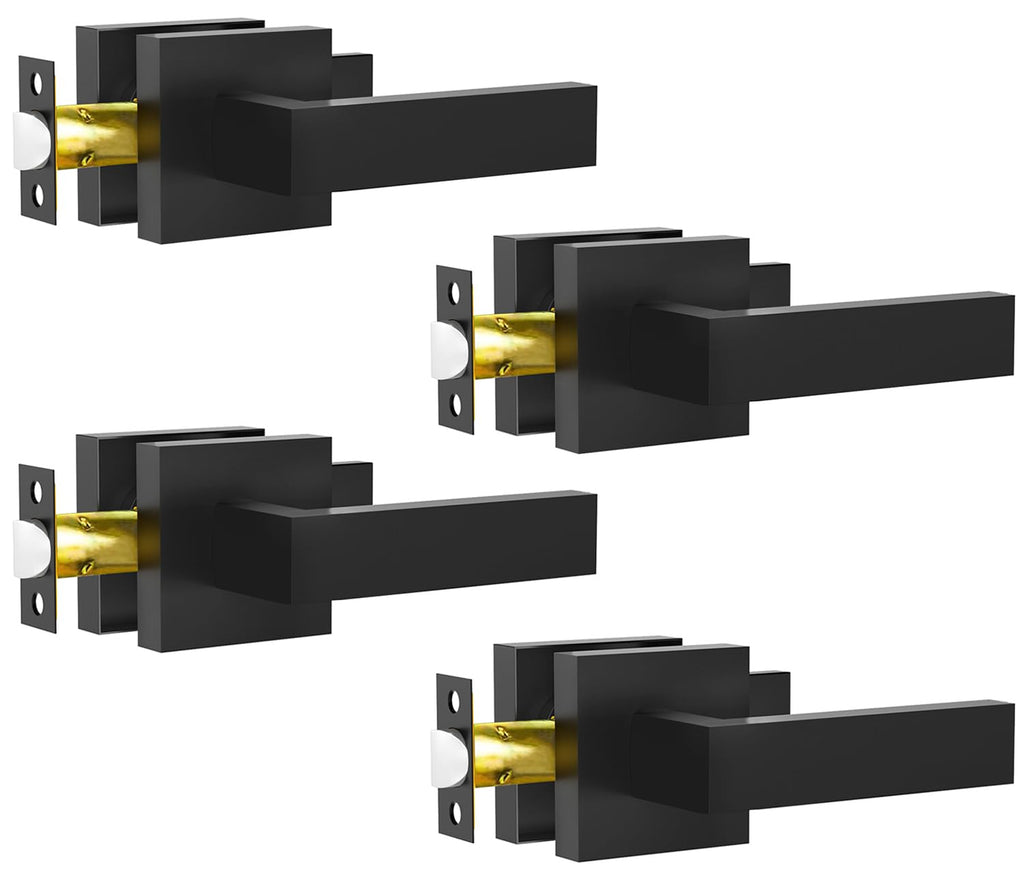 Passage Door Lever, 4 Pack Matte Black Interior Door Handles and Closet, Heavy Duty Square Interior Keyless Door