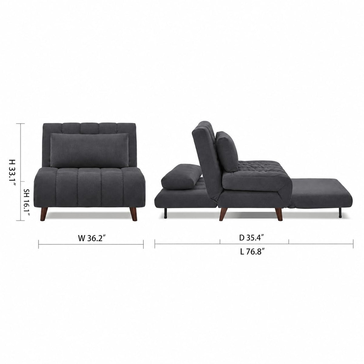 Artdeco Home Generous 36.2" W Sleeper Chair Bed, 3IN1 Convertible Chair Bed Futon Sofa with Adjustable Backrest