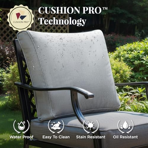 6-Piece Metal Outdoor Patio Furniture Set - Conversation | Grey with Thick Cushions for Patio, Garden & Porch