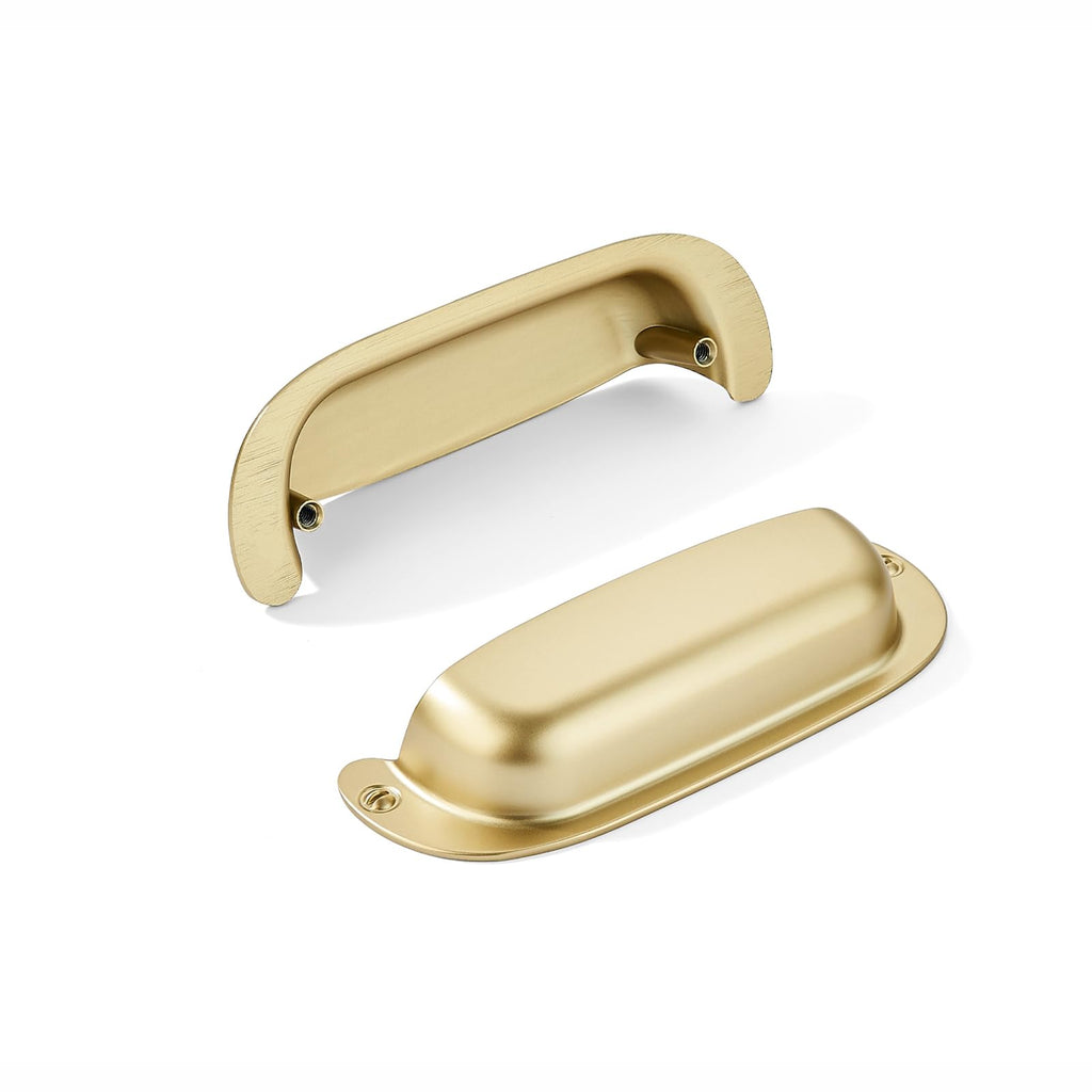 10 Pack 3-3/4"(96mm) Hole Center Retro Brushed Gold Drawer Pulls Satin Gold Cabinet Bin Cup Pulls Bathroom Hardware