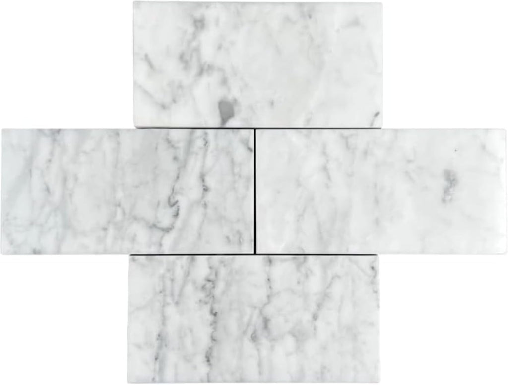 Classic Carrara Glossy 3x6 Marble Subway Wall Tile Shower Walls Kitchen Backsplash Durable Case Coverage 9.68 Sq Ft