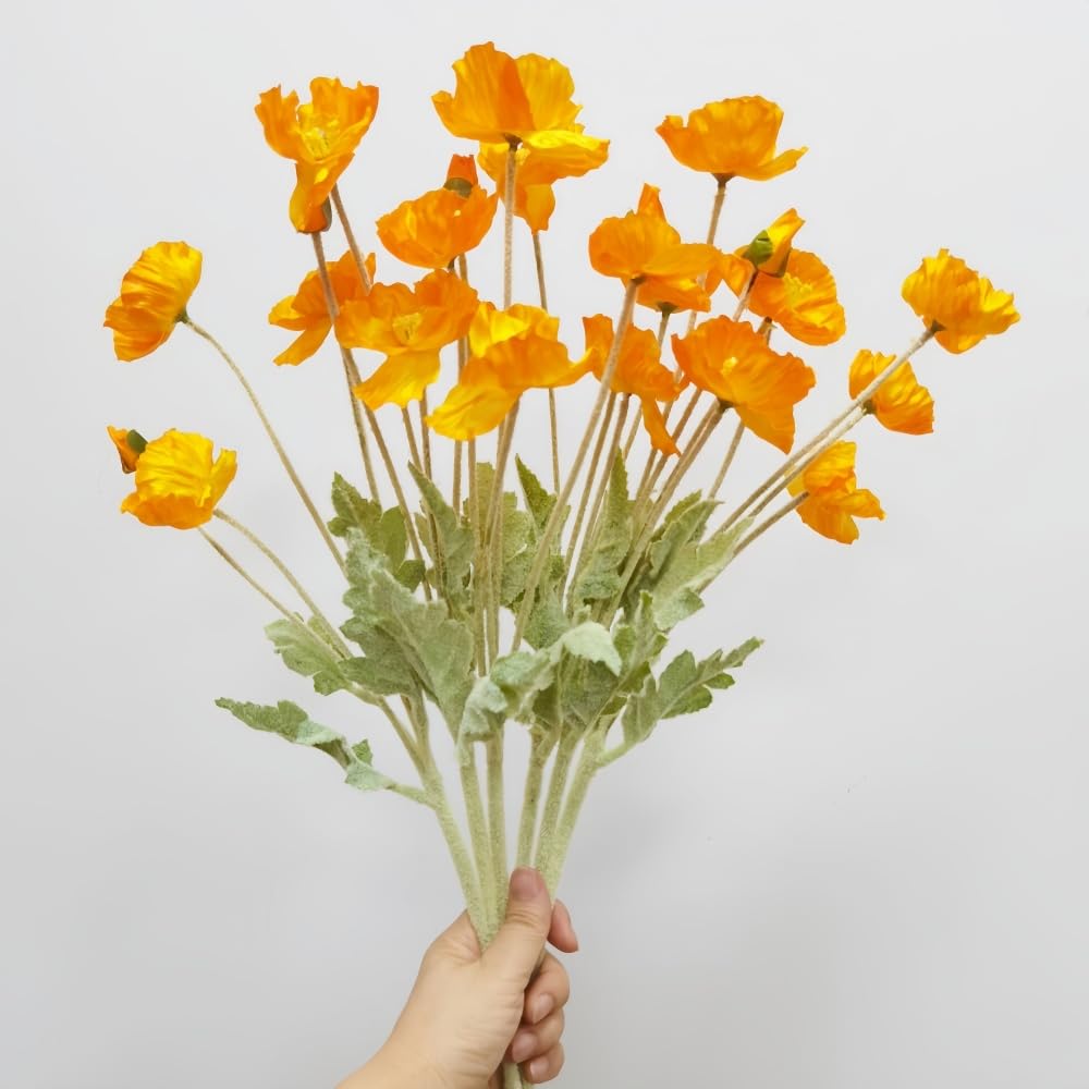 Poppy Flowers Artificial, Poppy Silk Flowers with Stems, Ranunculus Artificial Flowers, Faux Flower Stems for