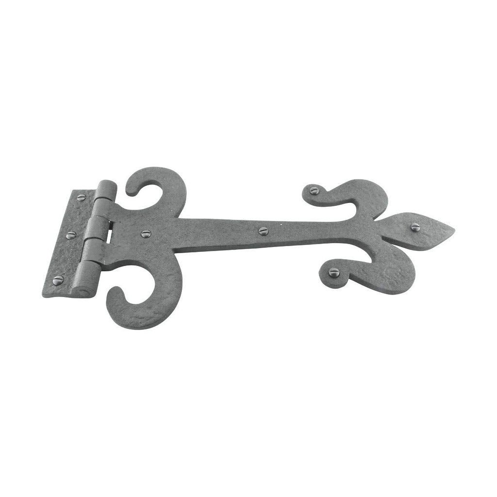 Gate Hinges 12 in. Black Wrought Iron Fleur De Lis Style Strap Hinges for Gates and Doors with Mounting Hardware
