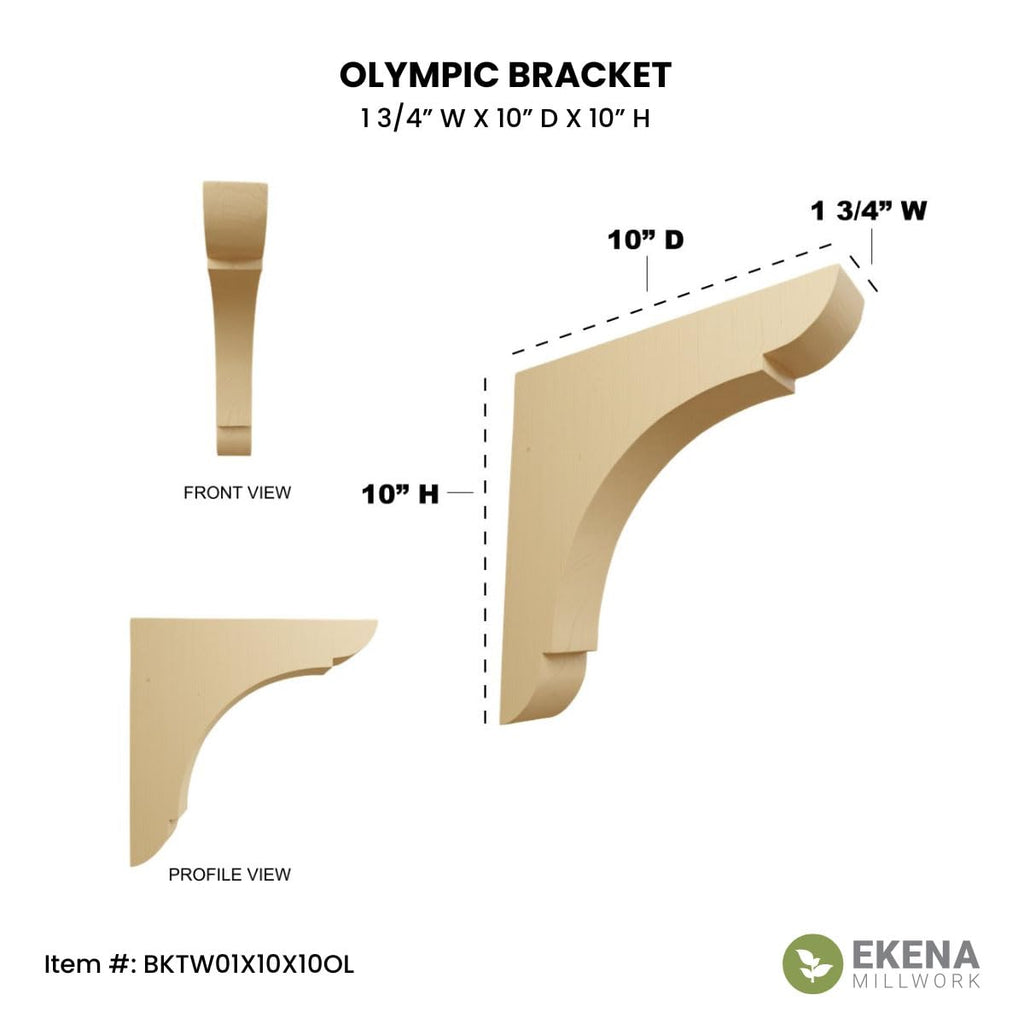 Large Olympic Wood Wood Brackets, 1 3/4"W x 10"D x 10"H , Rubberwood