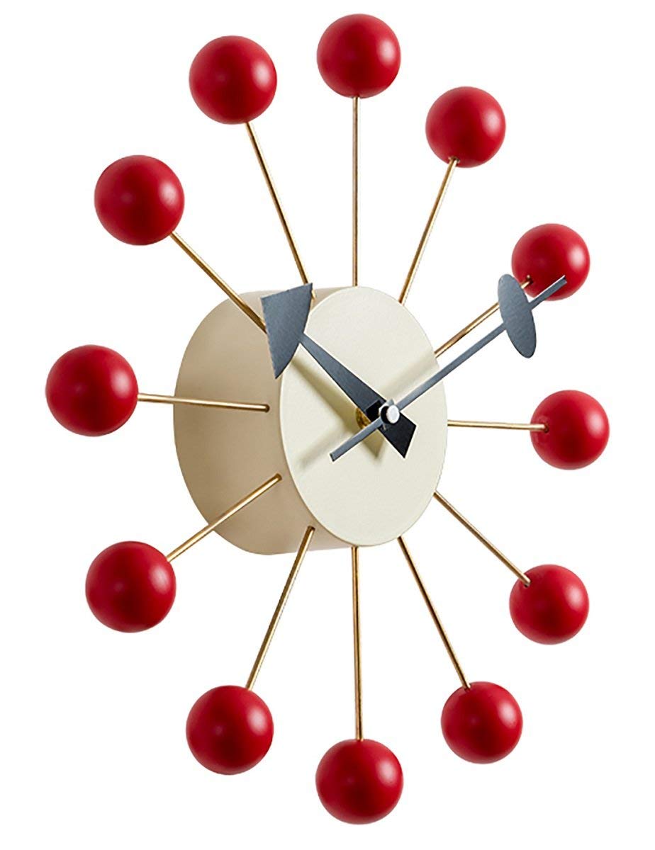 Inspired Nelson Style Modern Mid Century Retro Design Solid Wood Wall Ball Clock Red