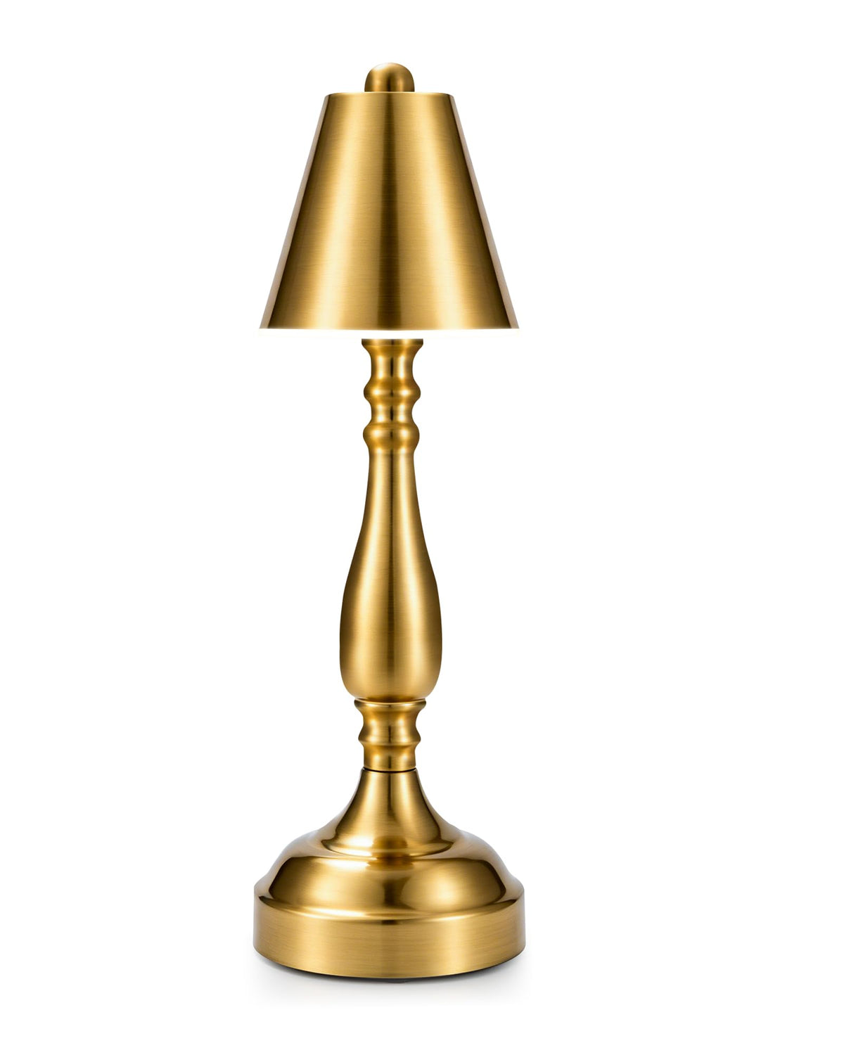 12" Small Cordless Table Lamp, Rechargeable Battery Operated, Vintage Brass