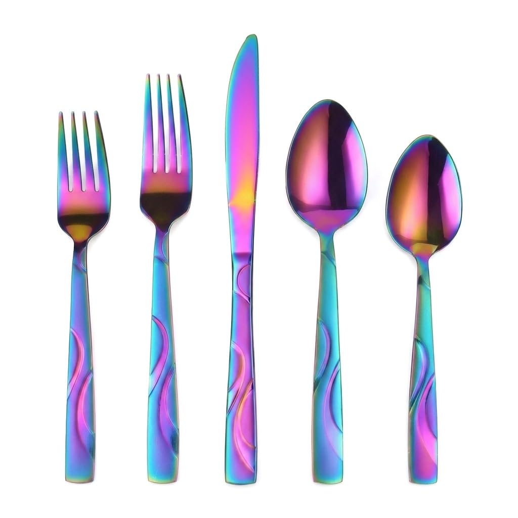 60-Piece Rainbow Silverware Set for 12, Stainless Steel Cutlery Set