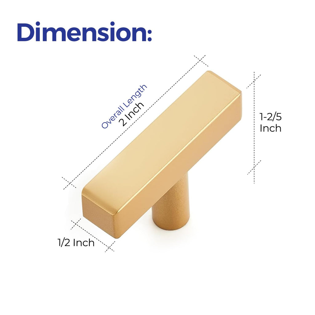 Champagne Gold Handles Square Cabinet Hardware Single Hole 10 Pack